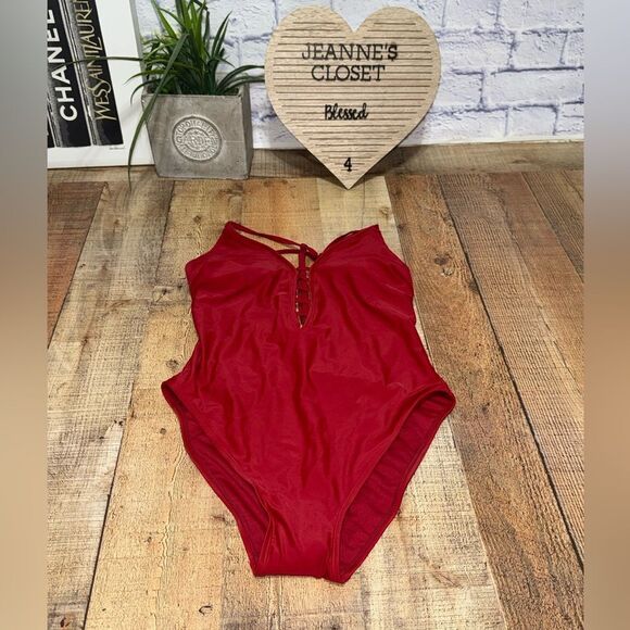 Red Adore Me Jade Unlined Dark Red One Piece Swim Suit with Low back Large NWT - Picture 7 of 13